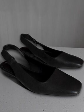 Vince Vida Slingback Square Toe Leather Flats Black